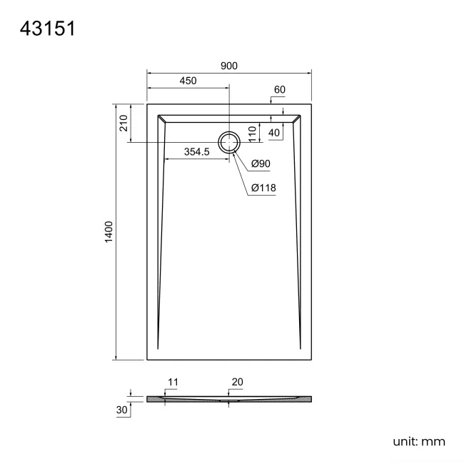 Sydney Low Profile Rectangular Gloss White Stone Shower Tray 1400x900mm