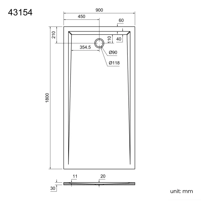 Sydney Low Profile Rectangular Gloss White Stone Shower Tray 1800x900mm