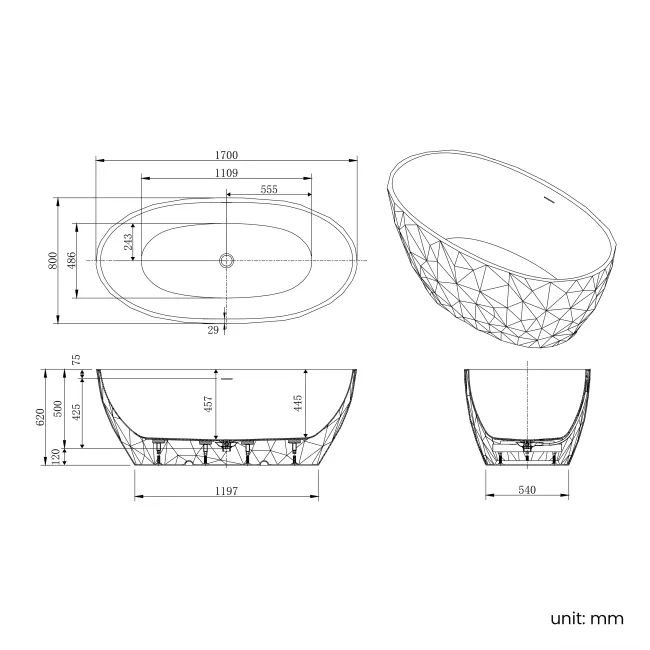 Ealing 1700mm Matt White Freestanding Bath