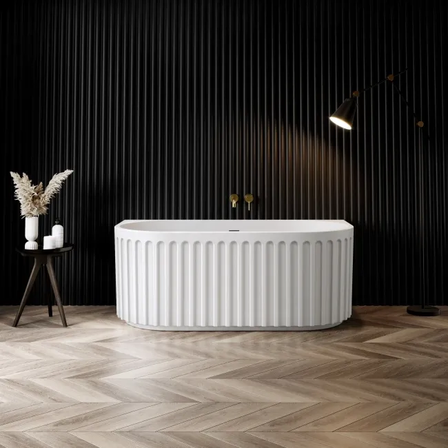 Brent 1500mm Fluted Matt White Back To Wall Bath