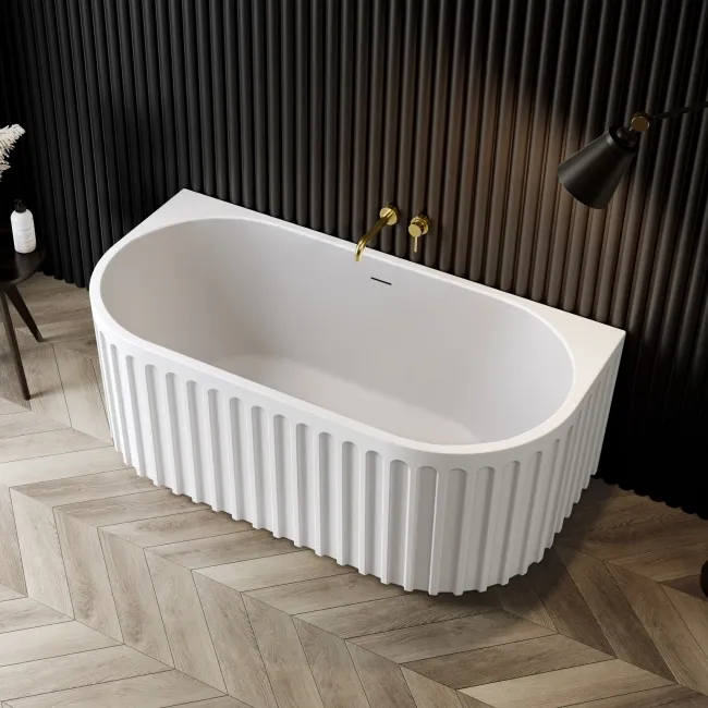 Brent 1500mm Fluted Matt White Back To Wall Bath