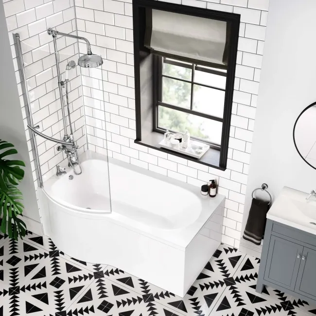 6mm P Shaped Easy Clean Bath Screen with Towel Rail