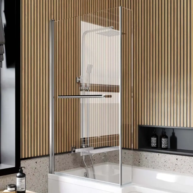 6mm L Shaped Easy Clean Bath Screen with Towel Rail