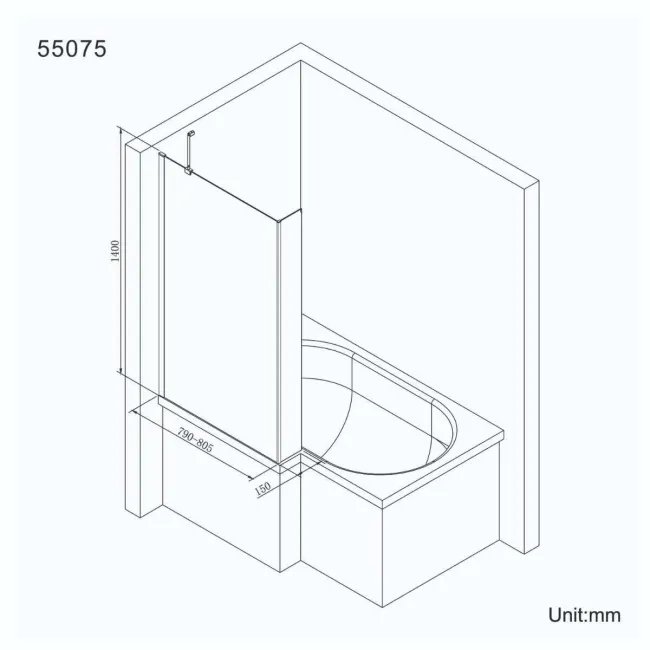 4mm L Shaped Fixed Bath Screen