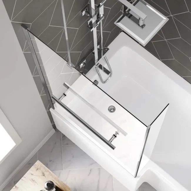 4mm L Shaped Fixed Bath Screen with Towel Rail