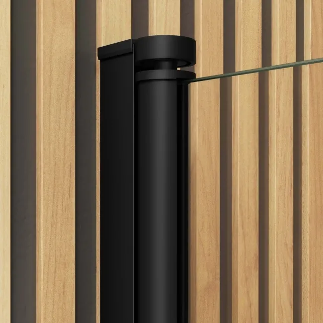 6mm L Shaped Easy Clean Bath Screen with Towel Rail - Matt Black