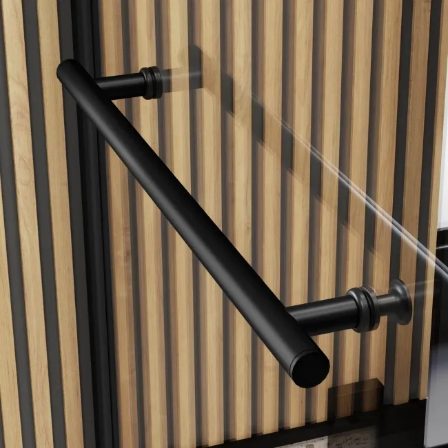 6mm L Shaped Easy Clean Bath Screen with Towel Rail - Matt Black