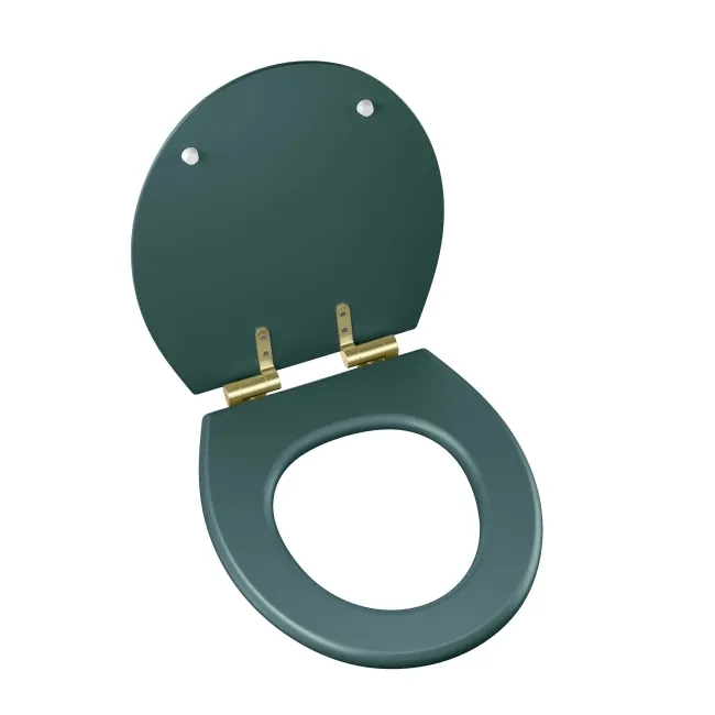 Hudson Traditional Midnight Green Wooden Soft Close Seat with Brushed Brass Hinges