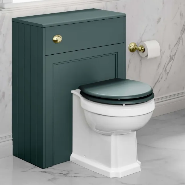 Hudson Traditional Midnight Green Wooden Soft Close Seat with Brushed Brass Hinges