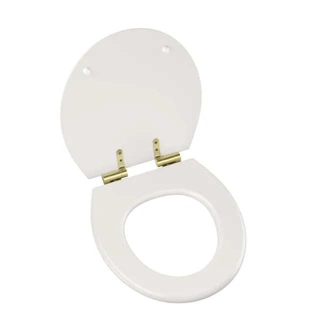 Hudson Traditional Cotton White Wooden Soft Close Seat with Brushed Brass Hinges
