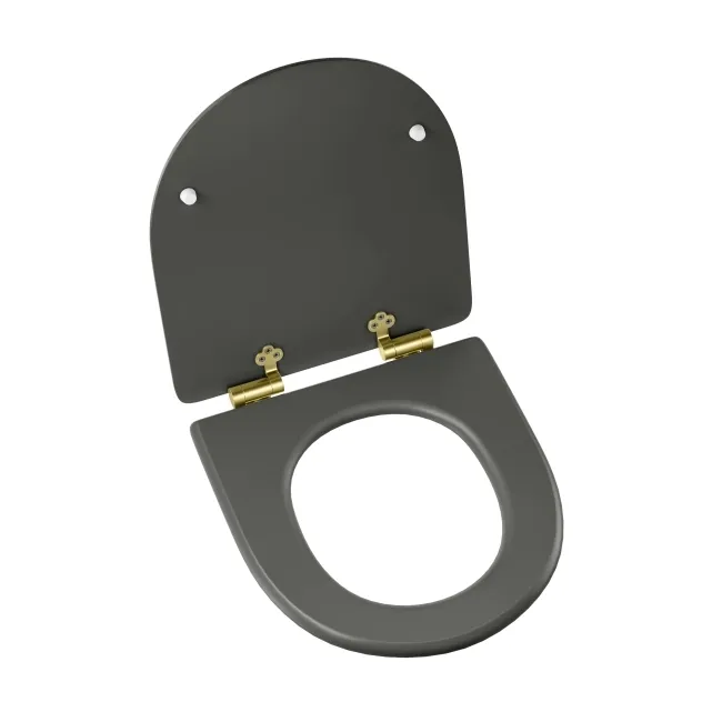 Kansas Traditional Graphite Grey Wooden Soft Close Seat with Brushed Brass Hinges