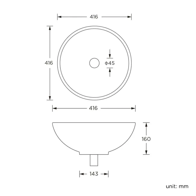 Oakland Round Counter Top Basin 415mm