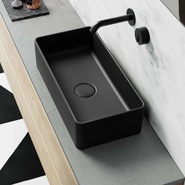 Cleveland Matt Black Rectangular Counter Top Basin 465mm