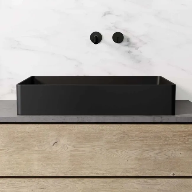 Newark Matt Black Rectangular Counter Top Basin 615mm