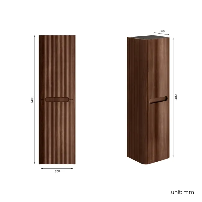 Sorrento Fluted Black Walnut Wall Hung Tall Cabinet 1400x400mm