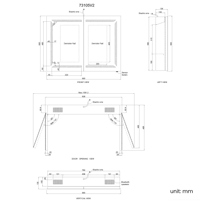 Haisley Illuminated LED Mirror Cabinet With BLUETOOTH Speaker 600x800mm