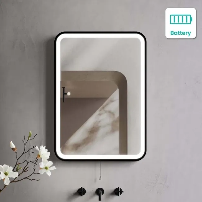 Olivia Battery Powered Black Framed Illuminated LED Mirror 700x500mm