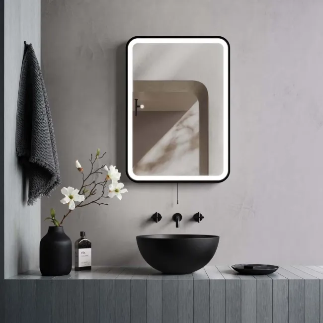 Olivia Battery Powered Black Framed Illuminated LED Mirror 700x500mm