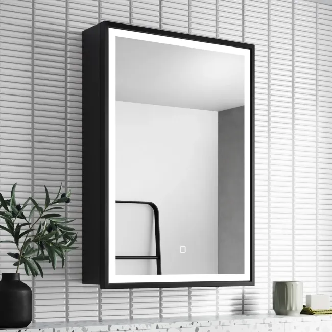Mia Black Framed Illuminated LED Mirror Cabinet 710x500mm