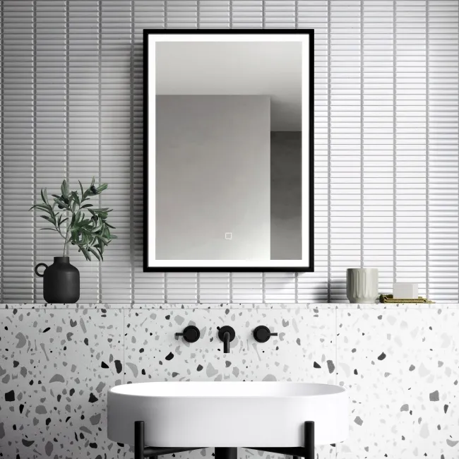 Mia Black Framed Illuminated LED Mirror Cabinet 710x500mm