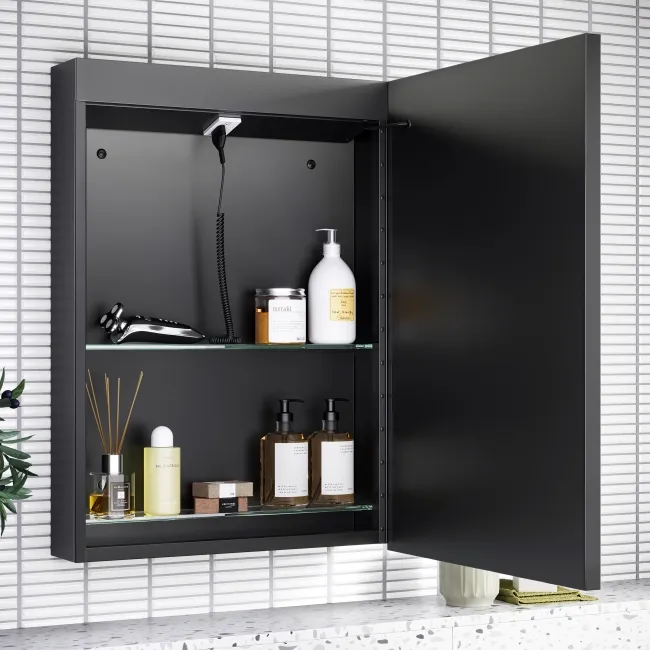 Mia Black Framed Illuminated LED Mirror Cabinet 710x500mm