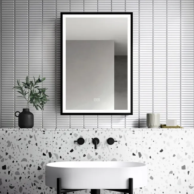 Mia Black Framed Illuminated LED Mirror Cabinet With BLUETOOTH Speaker 710x500mm