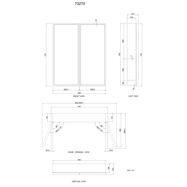 Mia Black Framed Mirror Cabinet 710x600mm