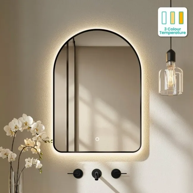 Cassie Black Framed Arched Backlit llluminated LED Mirror 700x500mm