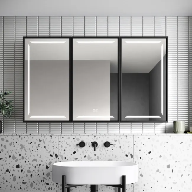 Mia Black Framed Illuminated LED Mirror Cabinet With BLUETOOTH Speaker & USB Port 710x1200mm