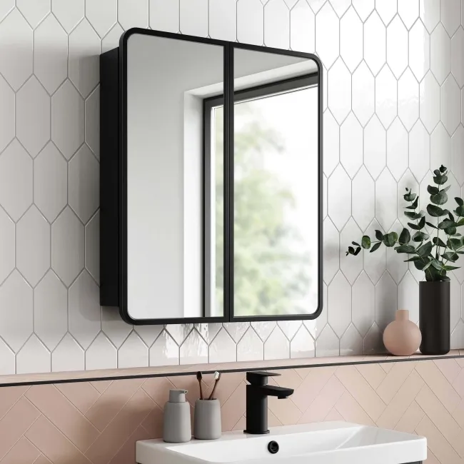 Olivia Black Framed Mirror Cabinet 710x600mm