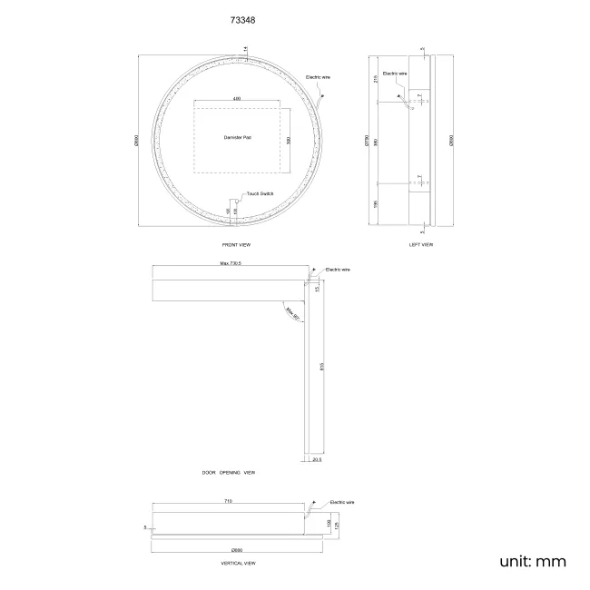 Mollie Black Framed Round Illuminated LED Mirror Cabinet 800mm