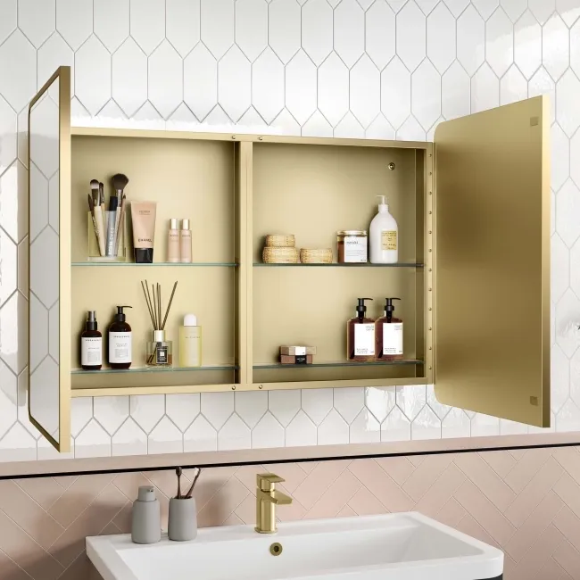 Olivia Matt Brass Mirror Cabinet 710x1000mm