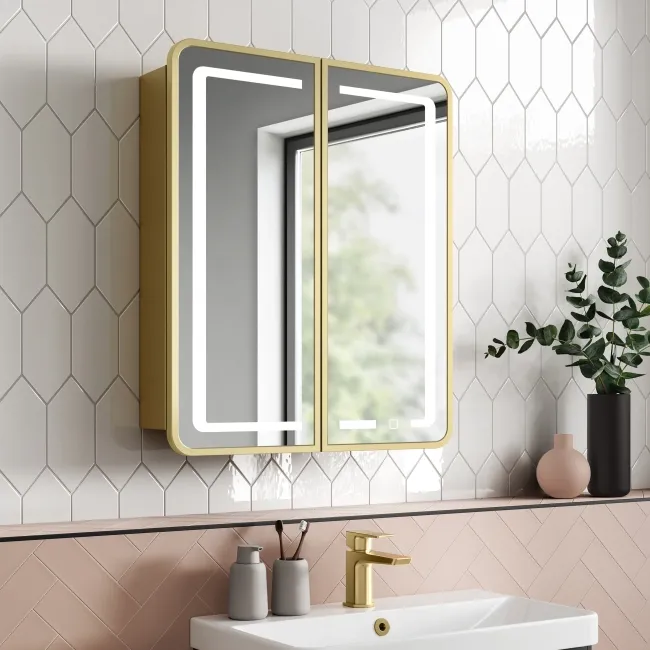 Olivia Matt Brass Illuminated LED Mirror Cabinet 710x600mm