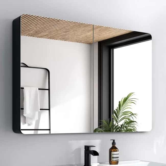 Aurora Matt Black Mirror Cabinet 700x1000mm