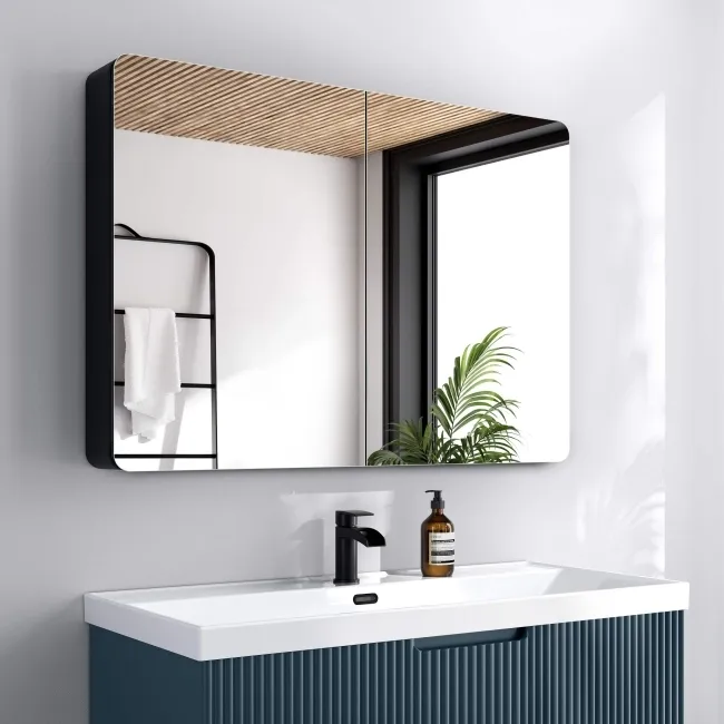 Aurora Matt Black Mirror Cabinet 700x1000mm