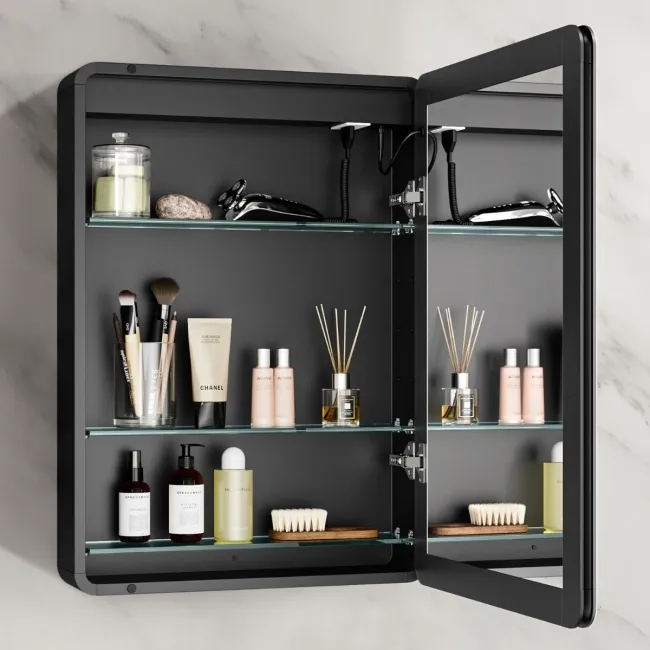 Aurora Matt Black Illuminated LED Mirror Cabinet 700x500mm