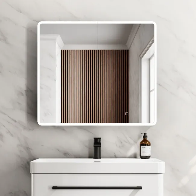 Aurora Matt Black Illuminated LED Mirror Cabinet 700x800mm