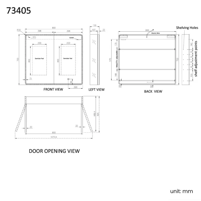 Aurora Matt Black Illuminated LED Mirror Cabinet 700x800mm