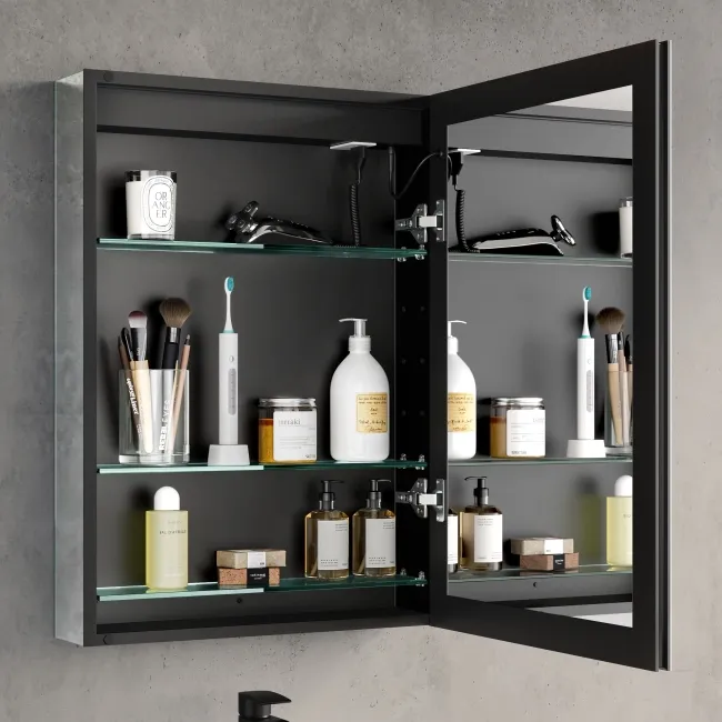 Selma Matt Black Illuminated LED Recessed Mirror Cabinet 700x500mm