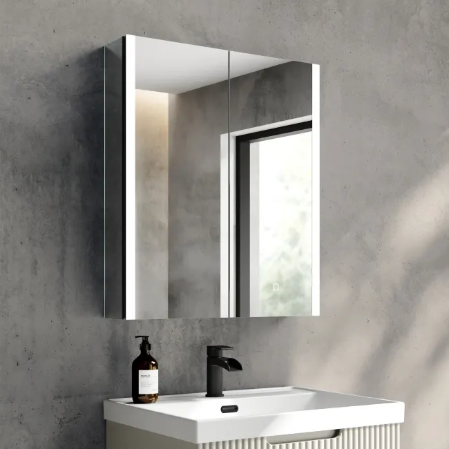 Selma Matt Black Illuminated LED Recessed Mirror Cabinet 700x600mm