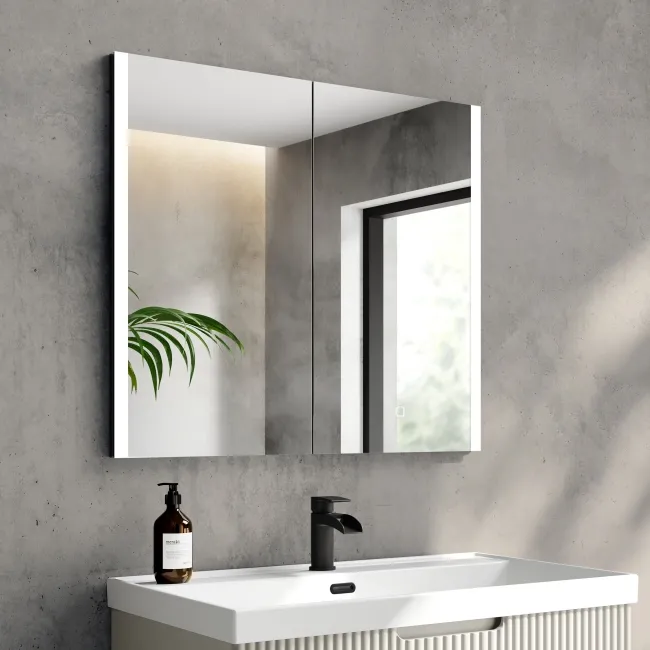 Selma Matt Black Illuminated LED Recessed Mirror Cabinet 700x800mm