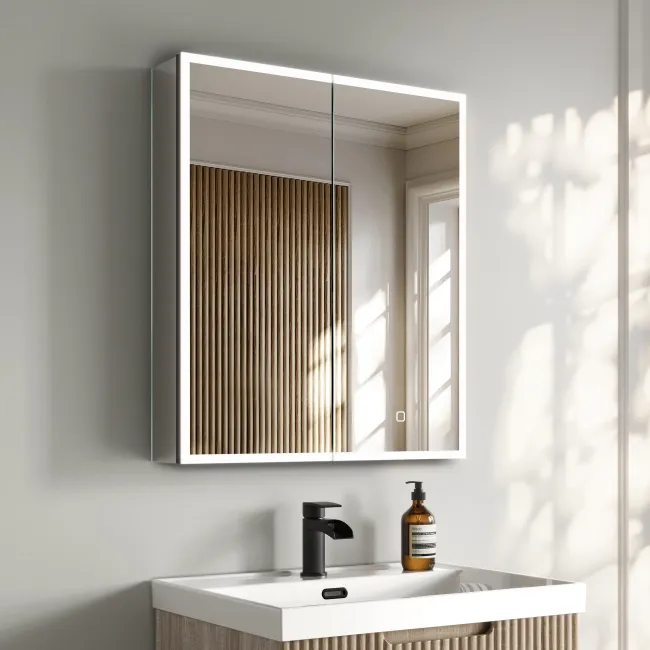 Esme Matt Black Illuminated LED Recessed Mirror Cabinet 700x600mm