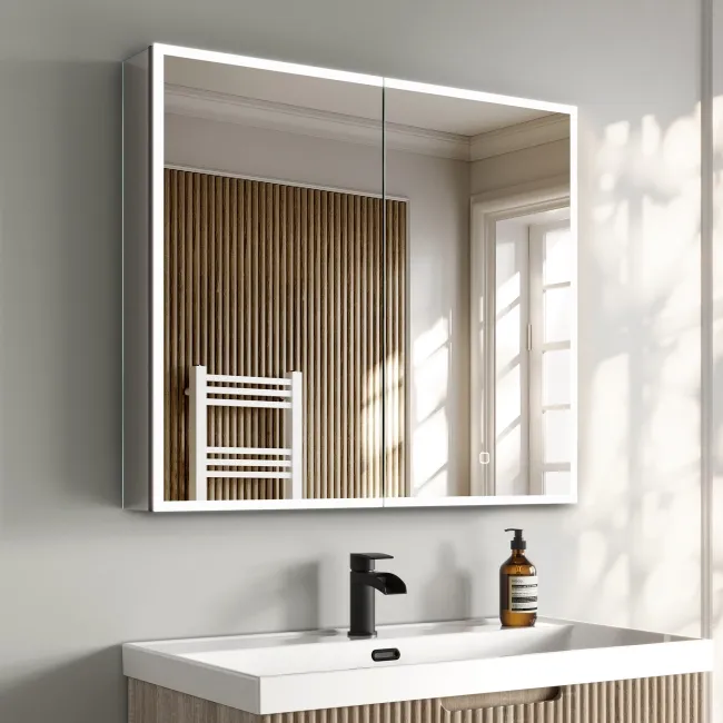Esme Matt Black Illuminated LED Recessed Mirror Cabinet 700x800mm