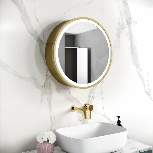 Mollie Matt Brass Round Illuminated LED Mirror Cabinet 500mm