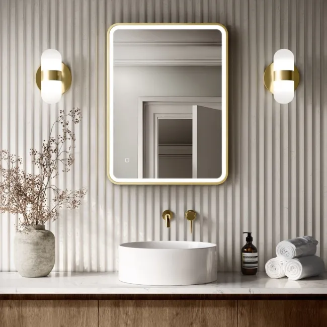 Mila Brushed Brass Illuminated LED Mirror 800x600mm