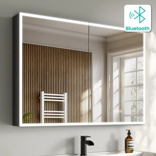 Esme Matt Black Illuminated LED Mirror Cabinet With BLUETOOTH Speaker 700x1000mm