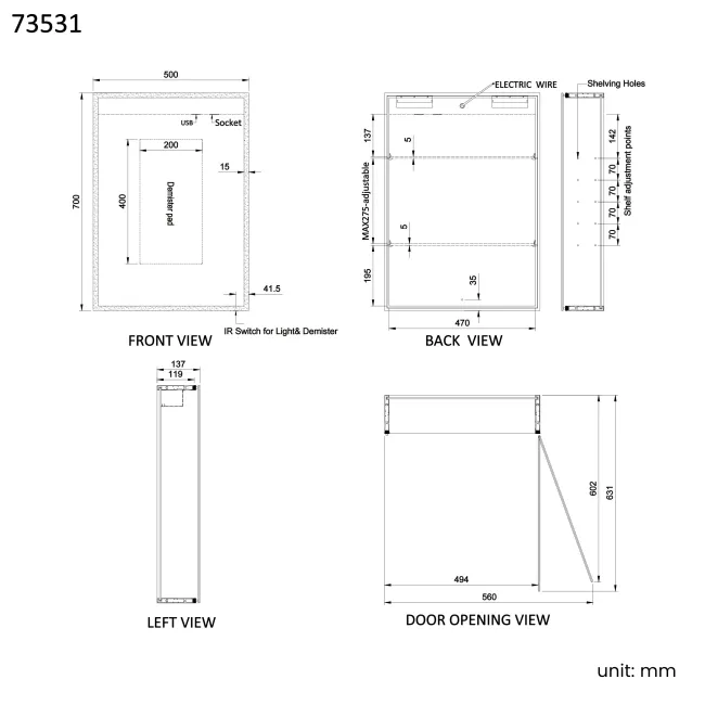 Margot Illuminated LED Mirror Cabinet 700x500mm