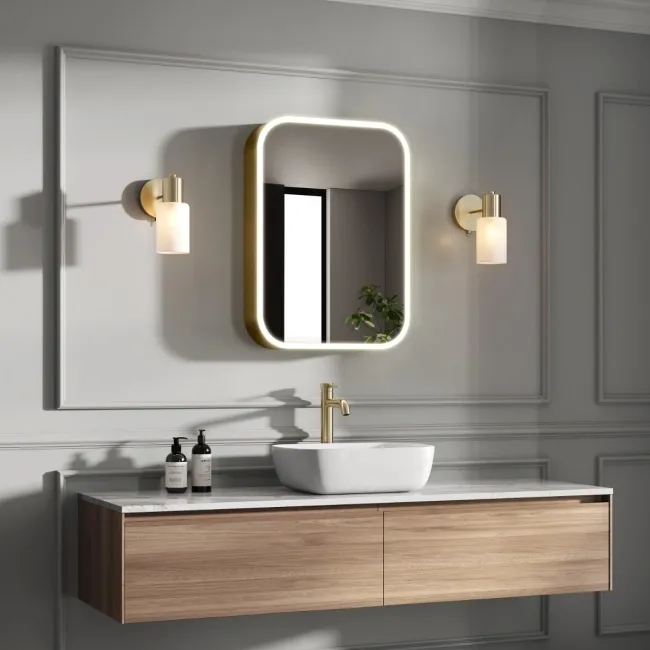 Willow Brushed Brass Illuminated LED Mirror Cabinet 700x500mm