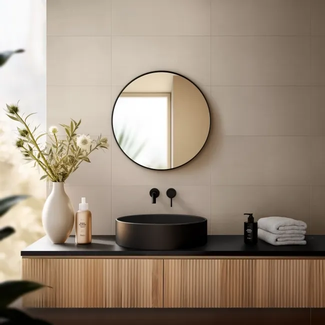 Paris Black Framed Round Bathroom Mirror 600mm