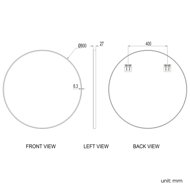 Paris Black Framed Round Bathroom Mirror 800mm